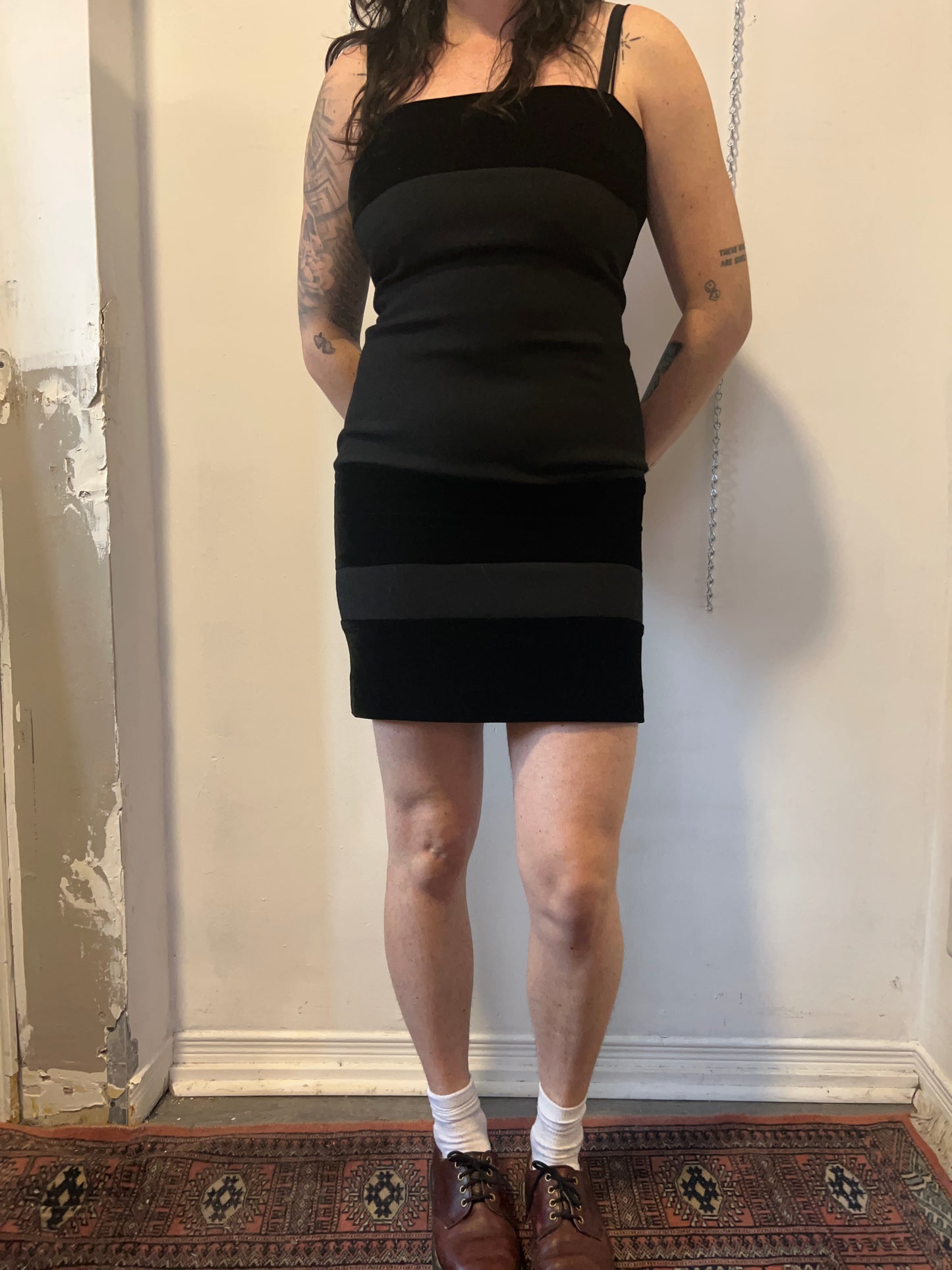 90’s Vintage Black Velvet Square Neck Mini Dress / Size 6
