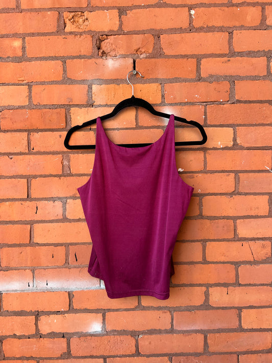 Y2K Vintage Magenta High Neck Lycra Tank Top / Size M