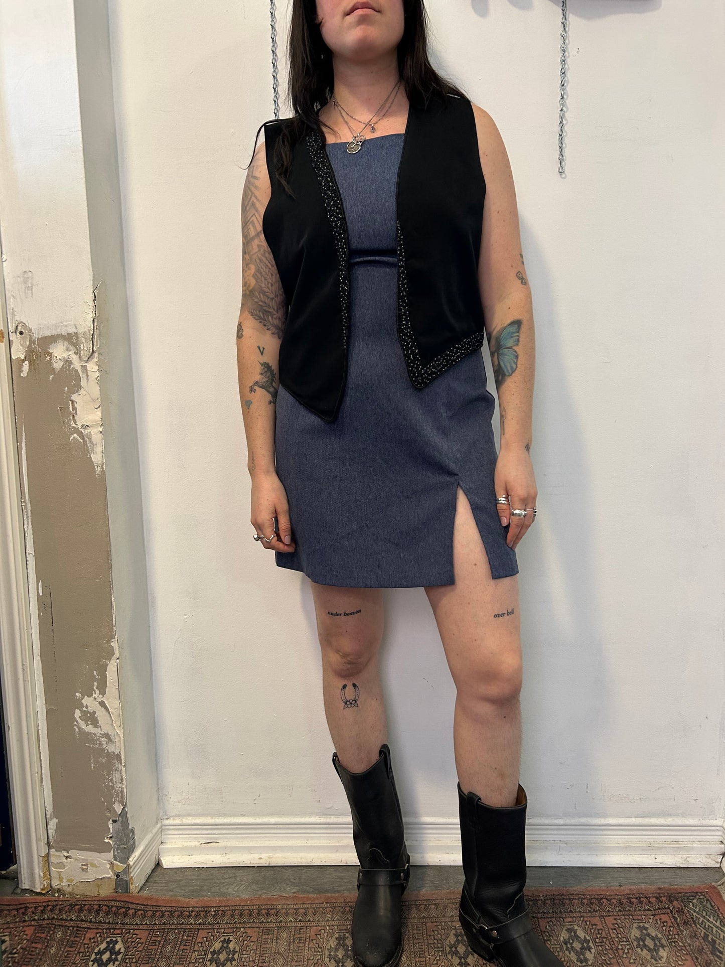 90’s Vintage Black Beaded Vest / Size M-L