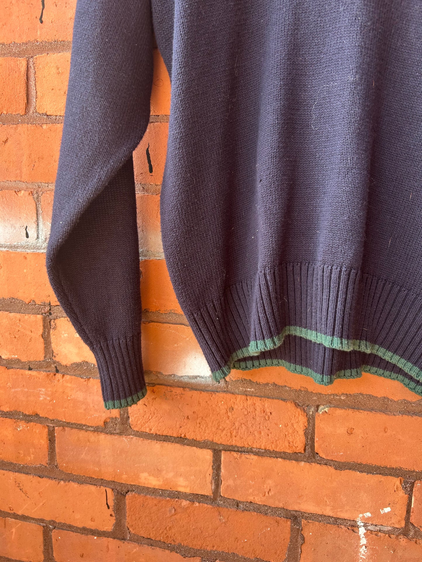 90’s Vintage Navy & Green Cotton Tennis Sweater / Size S