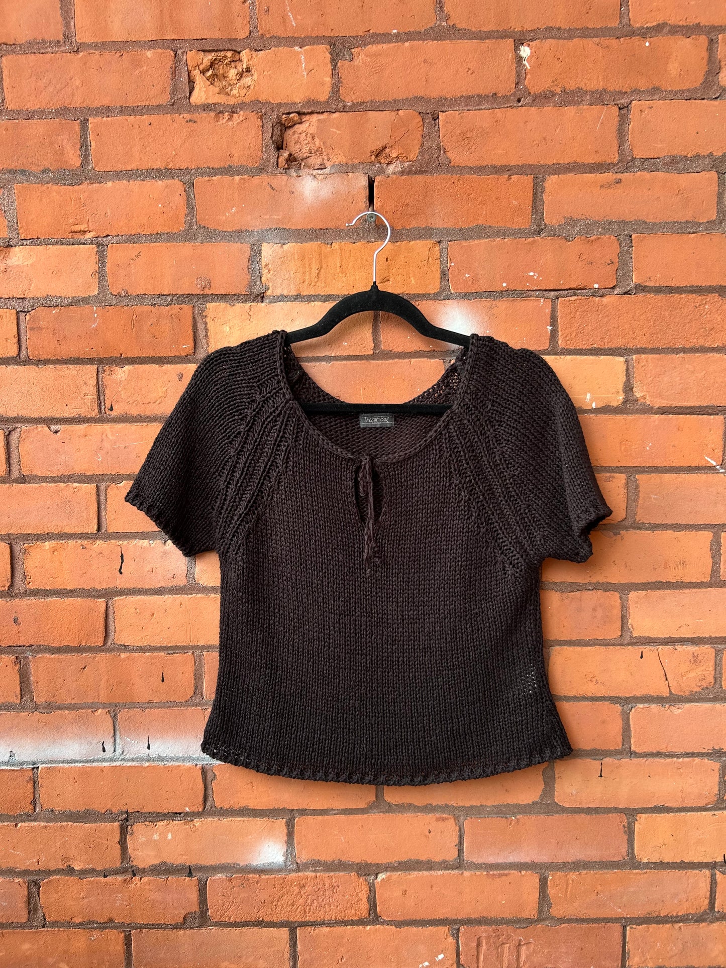 90’s Vintage Black Loose Knit Keyhole Tee / Size M
