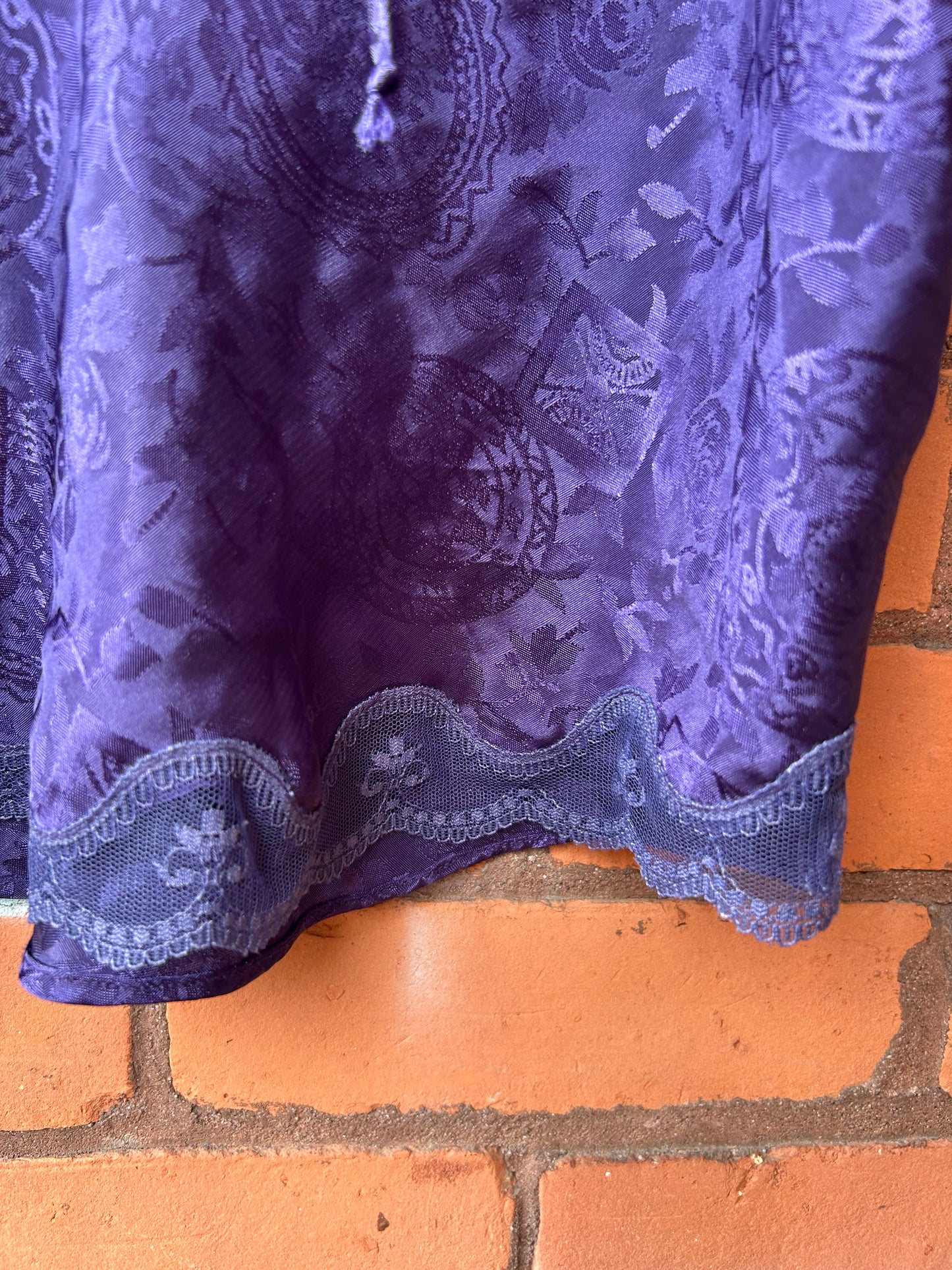 90’s Vintage Purple Floral Satin Lace Up Tank Top / Size L