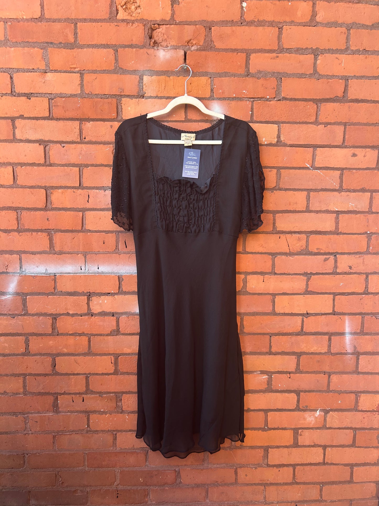 90’s Vintage Black Flutter Sleeve Midi Dress / Size 4X