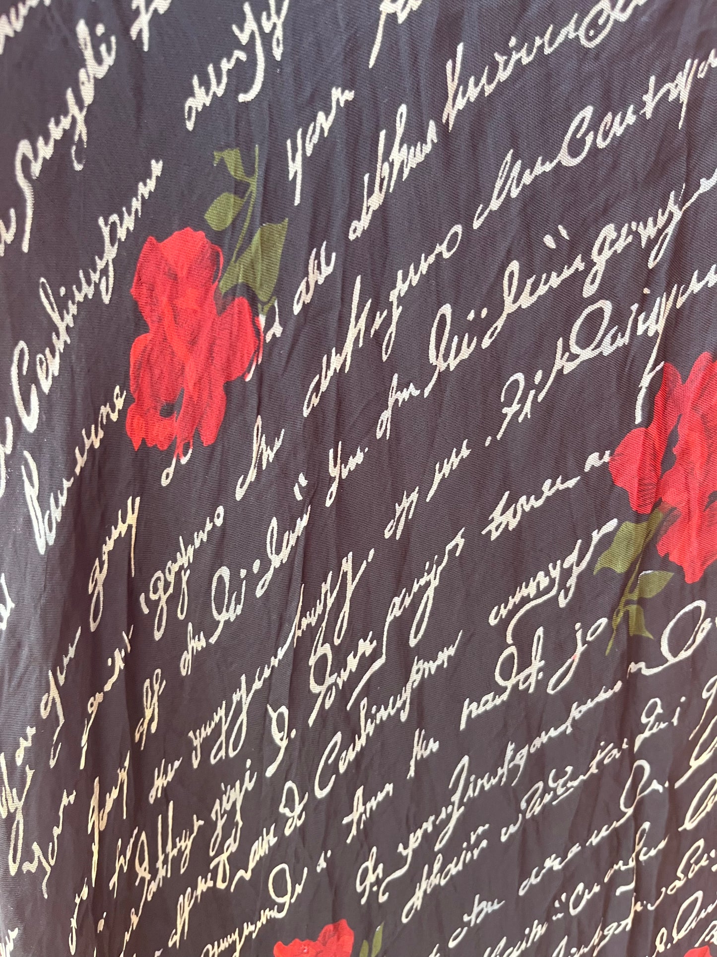 90’s Vintage Dark Romantic Script & Rose Print Flowy Maxi Dress/ Size L