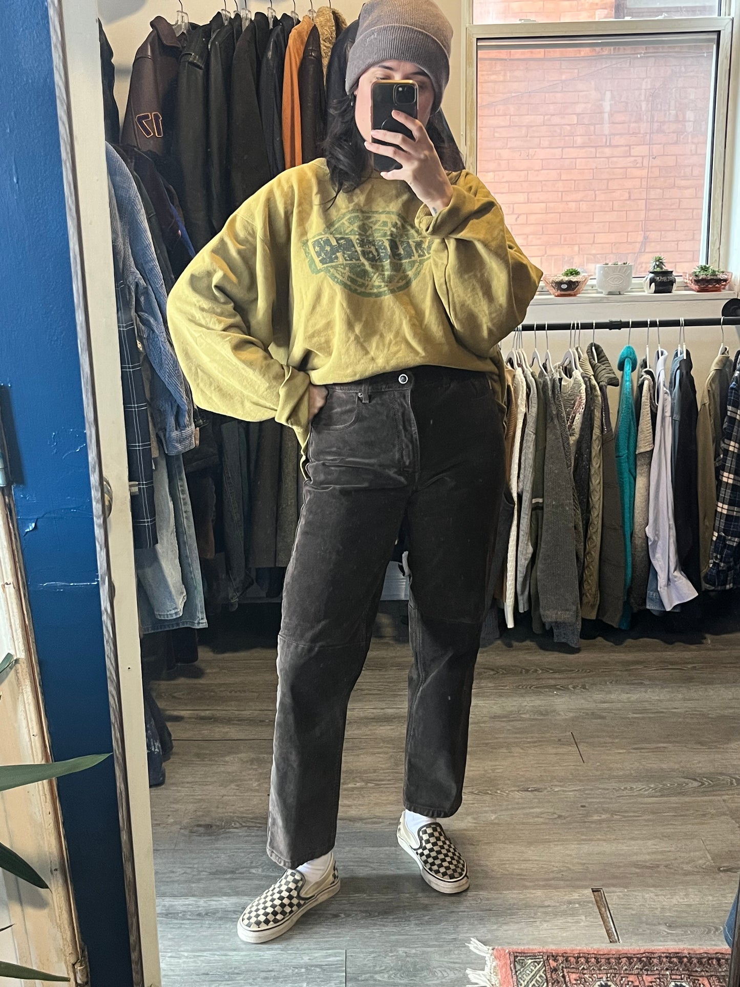 90’s Vintage Brown Suede Straight Leg Pants / 30 Waist