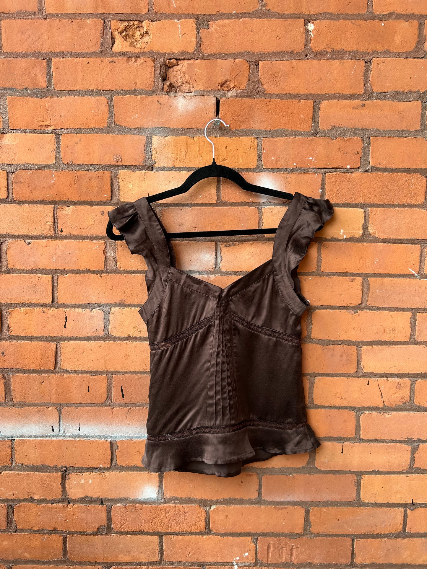 Y2K Vintage Brown Silk & Lace Fairy Top / Size XS