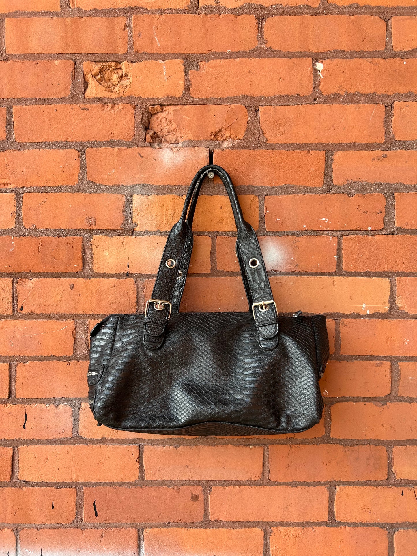 Y2K Vintage Black Faux Snake Skin Shoulder Purse