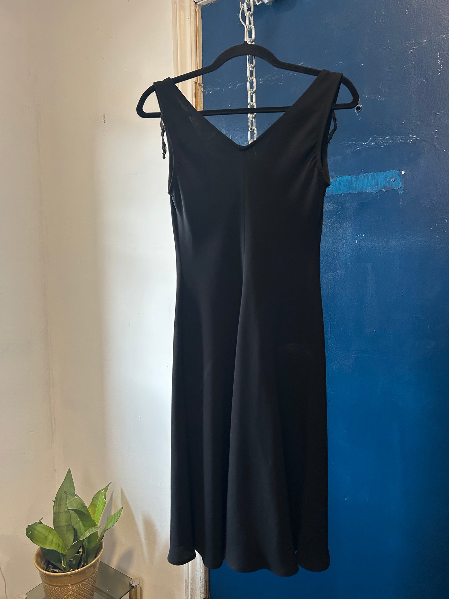 90’s Vintage Black Cowl Neck Midi Dress / Size 8