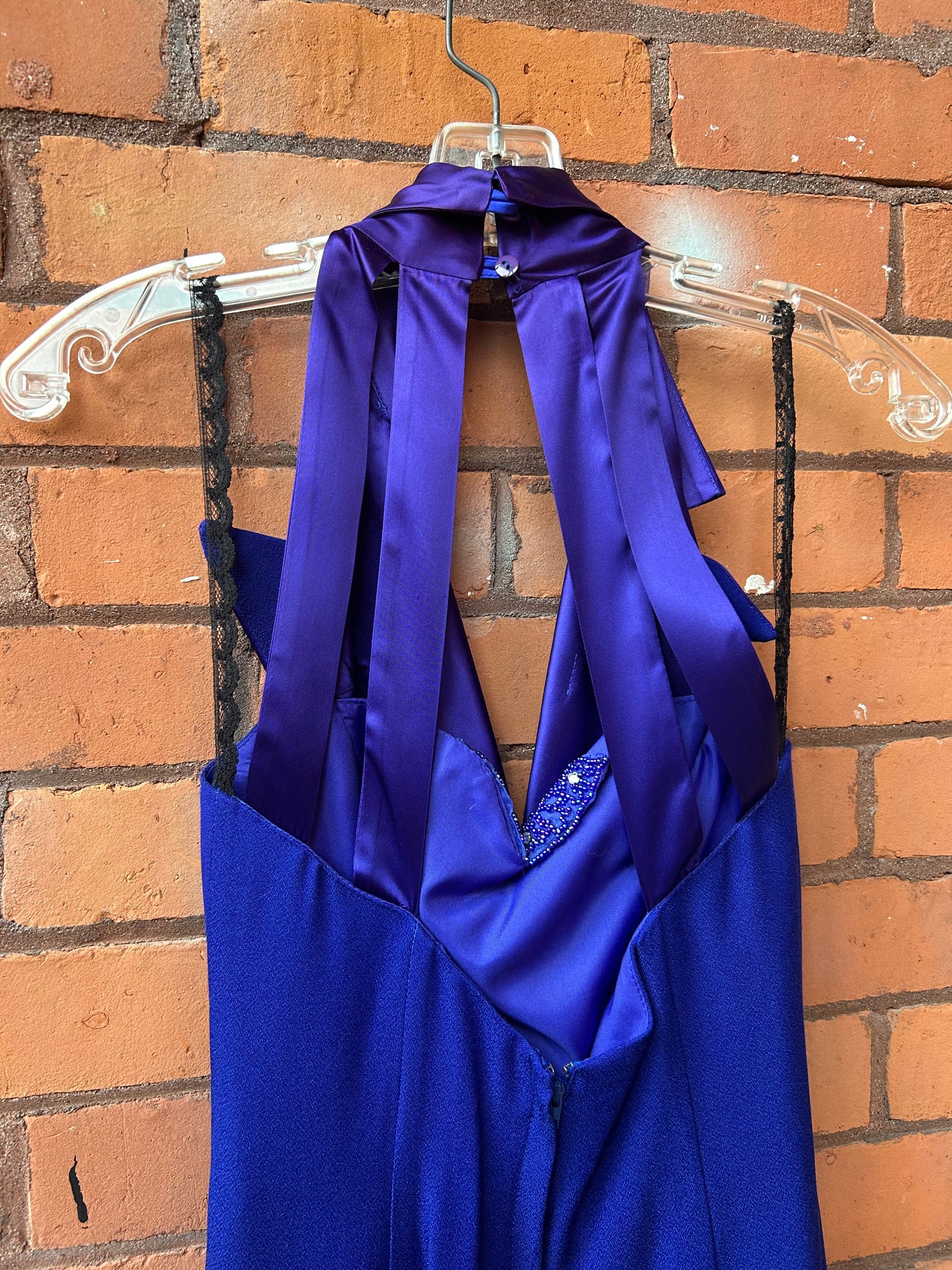 90’s Vintage Indigo & Purple Beaded & Collared Dress / Size 4-6