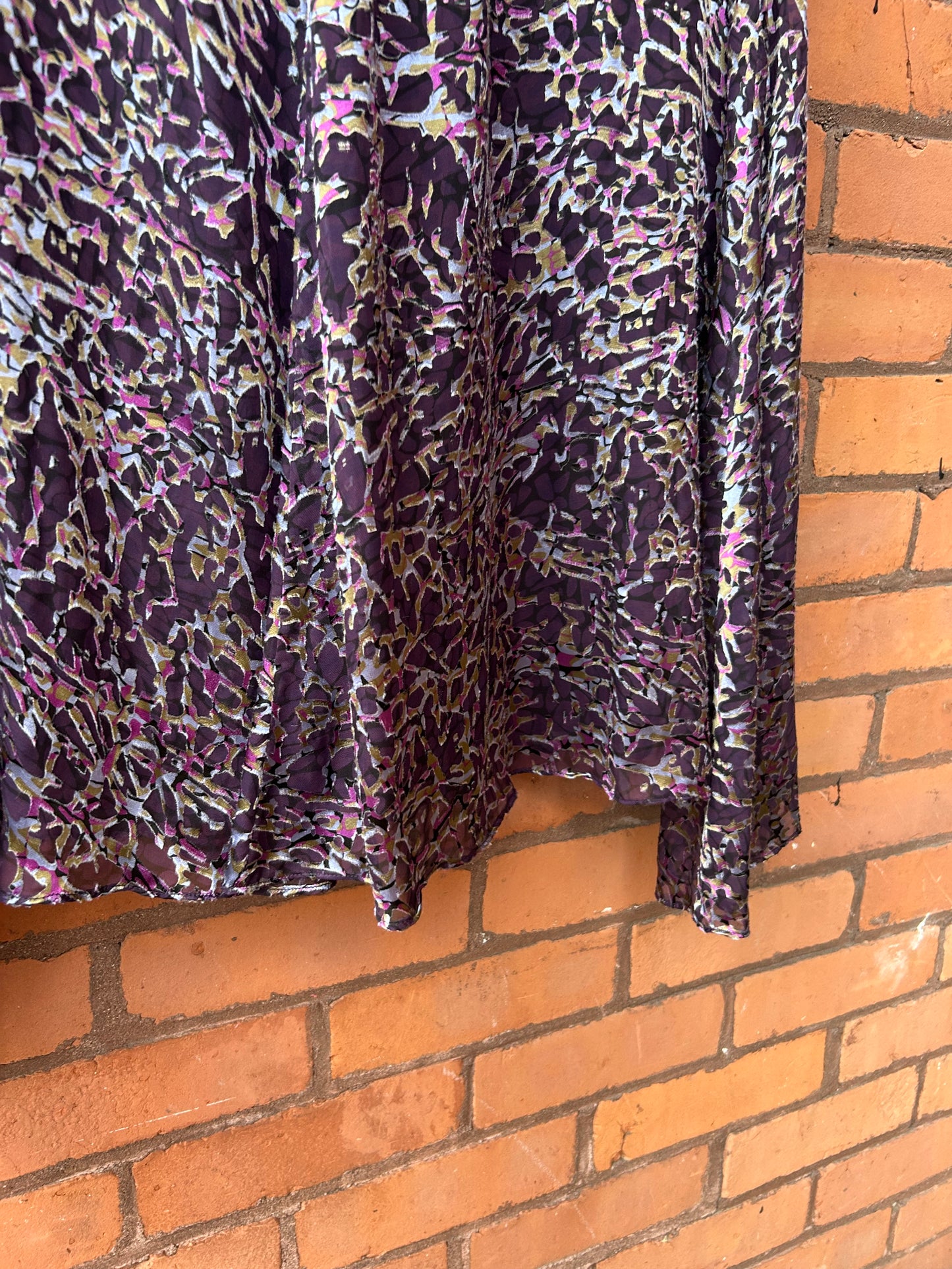 90’s Vintage Purple Velvet Burnout Silk Midi Skirt / 32 Waist