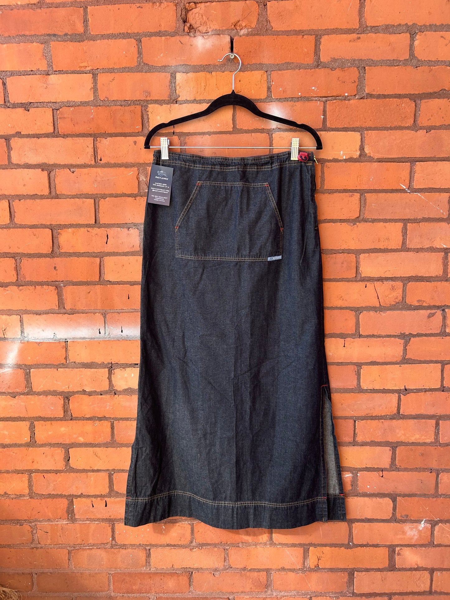 90’s Vintage Denim Front Pocket Cargo Maxi Skirt / 28 Waist