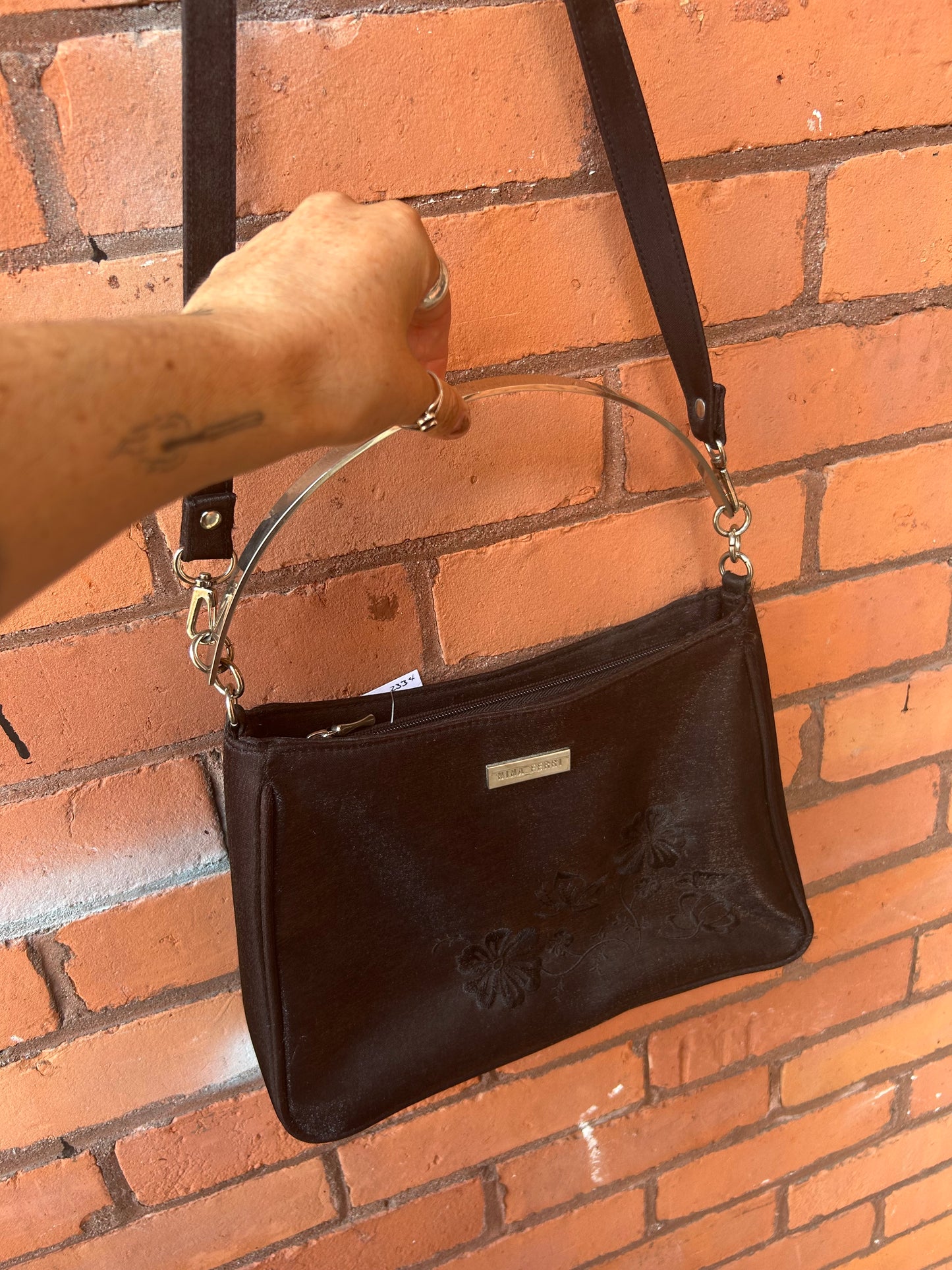 90’s Vintage Black Nylon Silver Handle Bag
