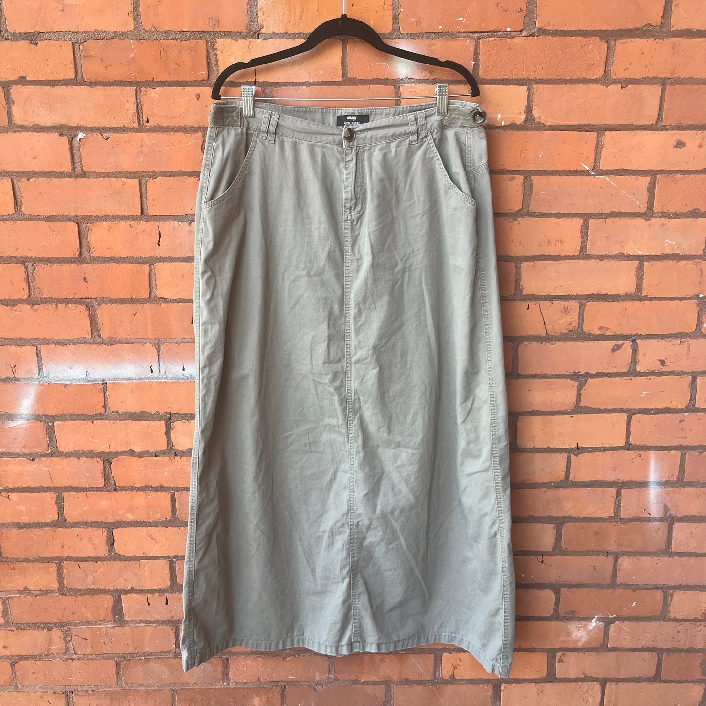 Y2K Vintage Green Khaki Maxi Skirt / 38 Waist