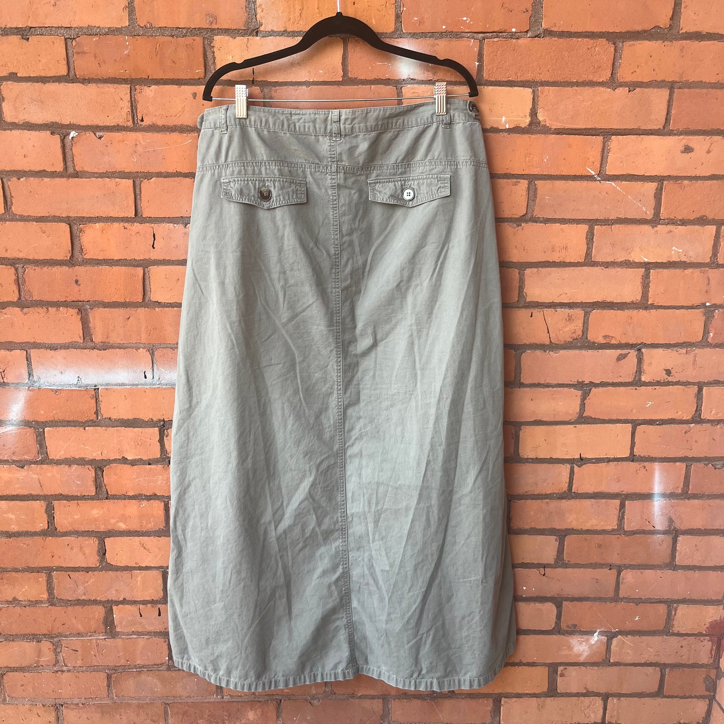 Y2K Vintage Green Khaki Maxi Skirt / 38 Waist