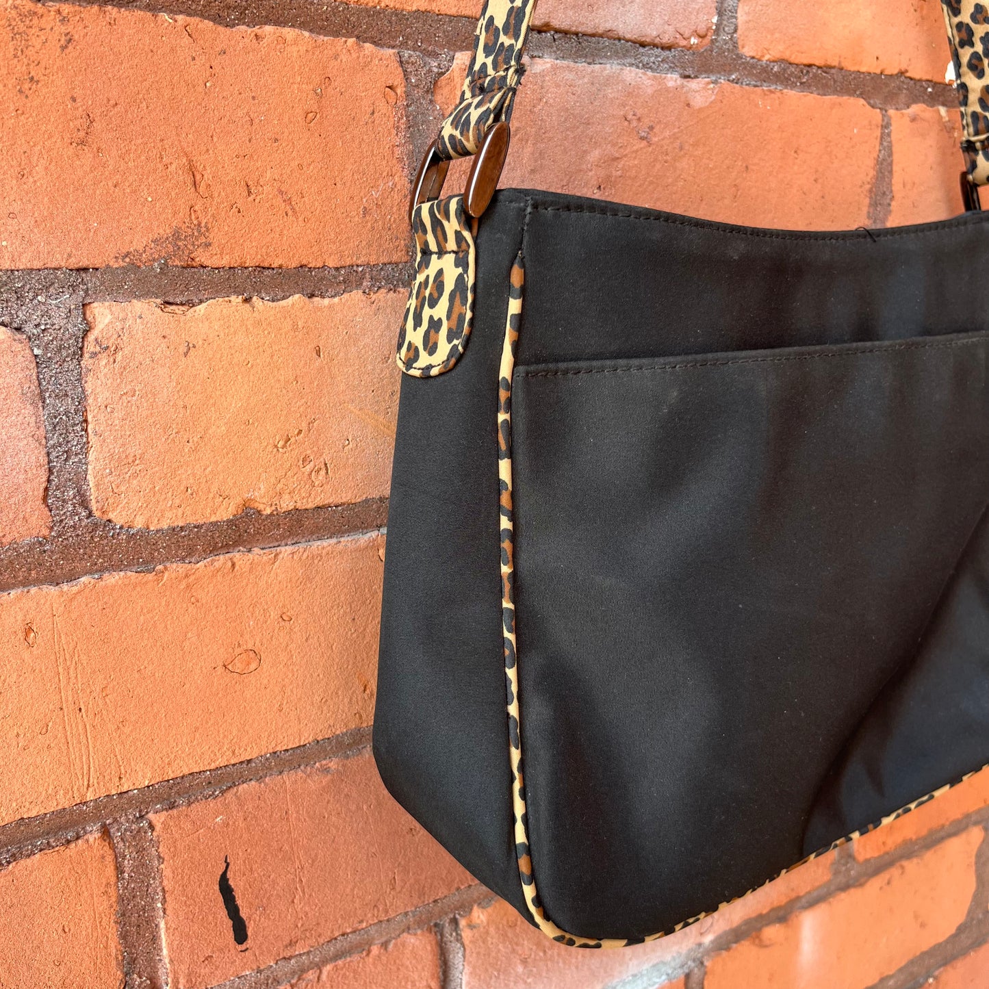 90’s Vintage Black & Leopard Nylon Shoulder Purse