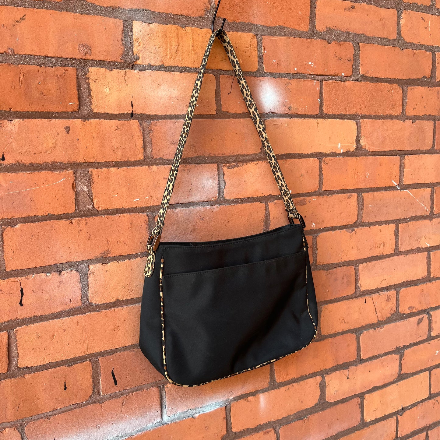 90’s Vintage Black & Leopard Nylon Shoulder Purse