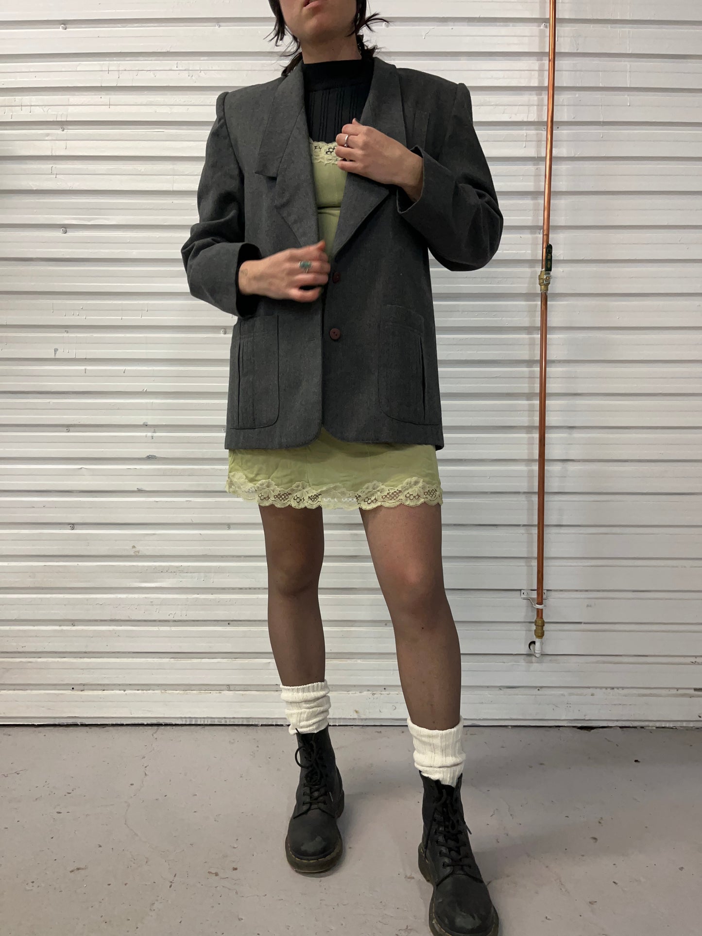 90’s Vintage Simon Chang Grey Structured Wool Blazer / Size L