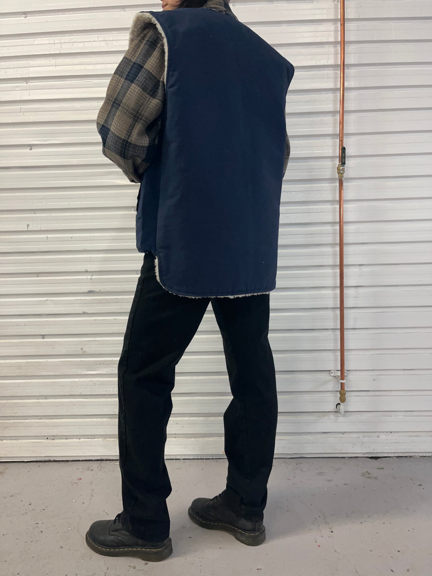 90’s Vintage Navy & White Sherpa High Low Work Vest / Size XL