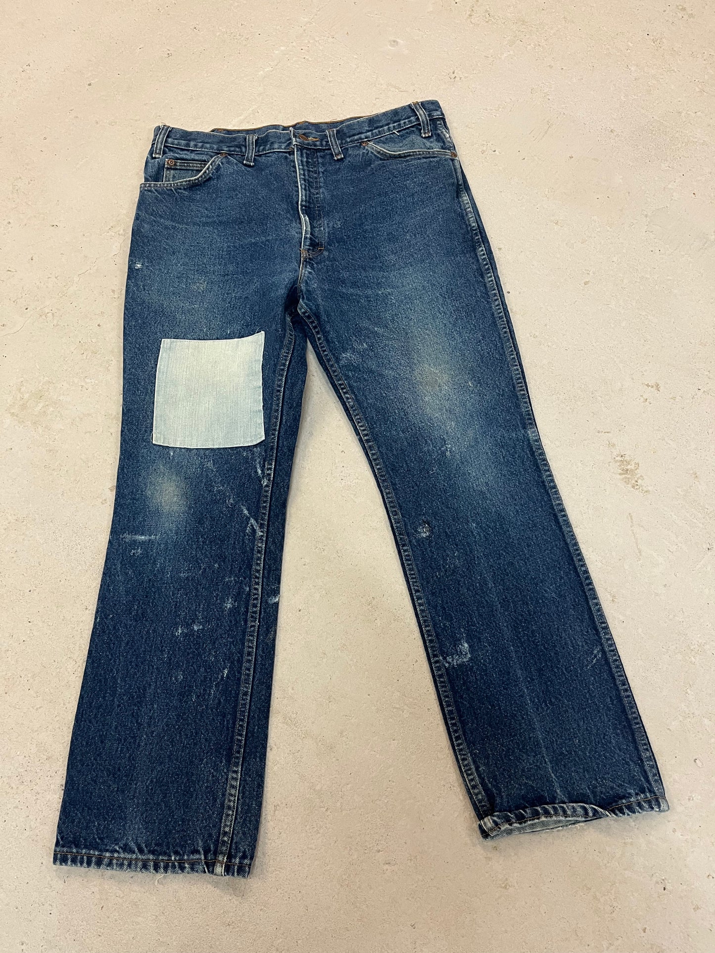 90’s Vintage Patched Distressed Dark Wash Jeans / 37 Waist