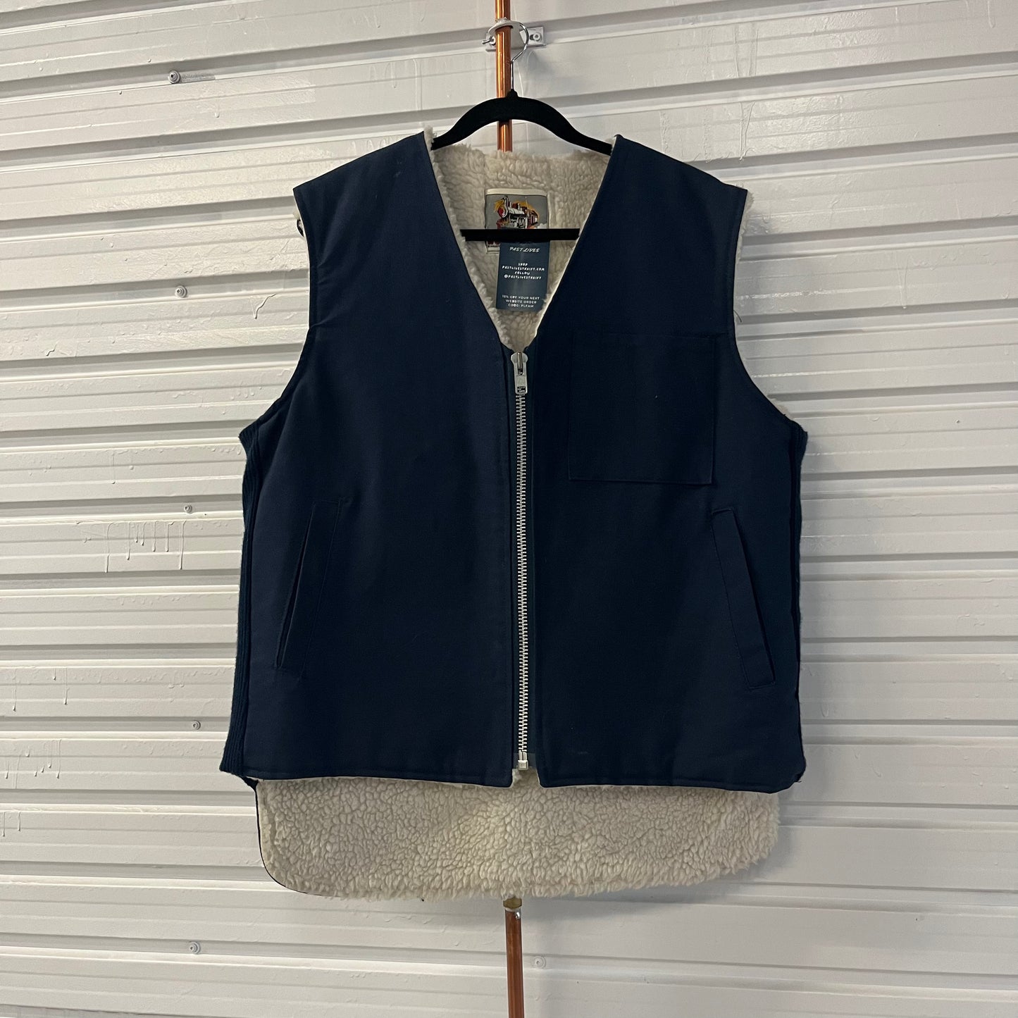 90’s Vintage Navy & White Sherpa High Low Work Vest / Size XL