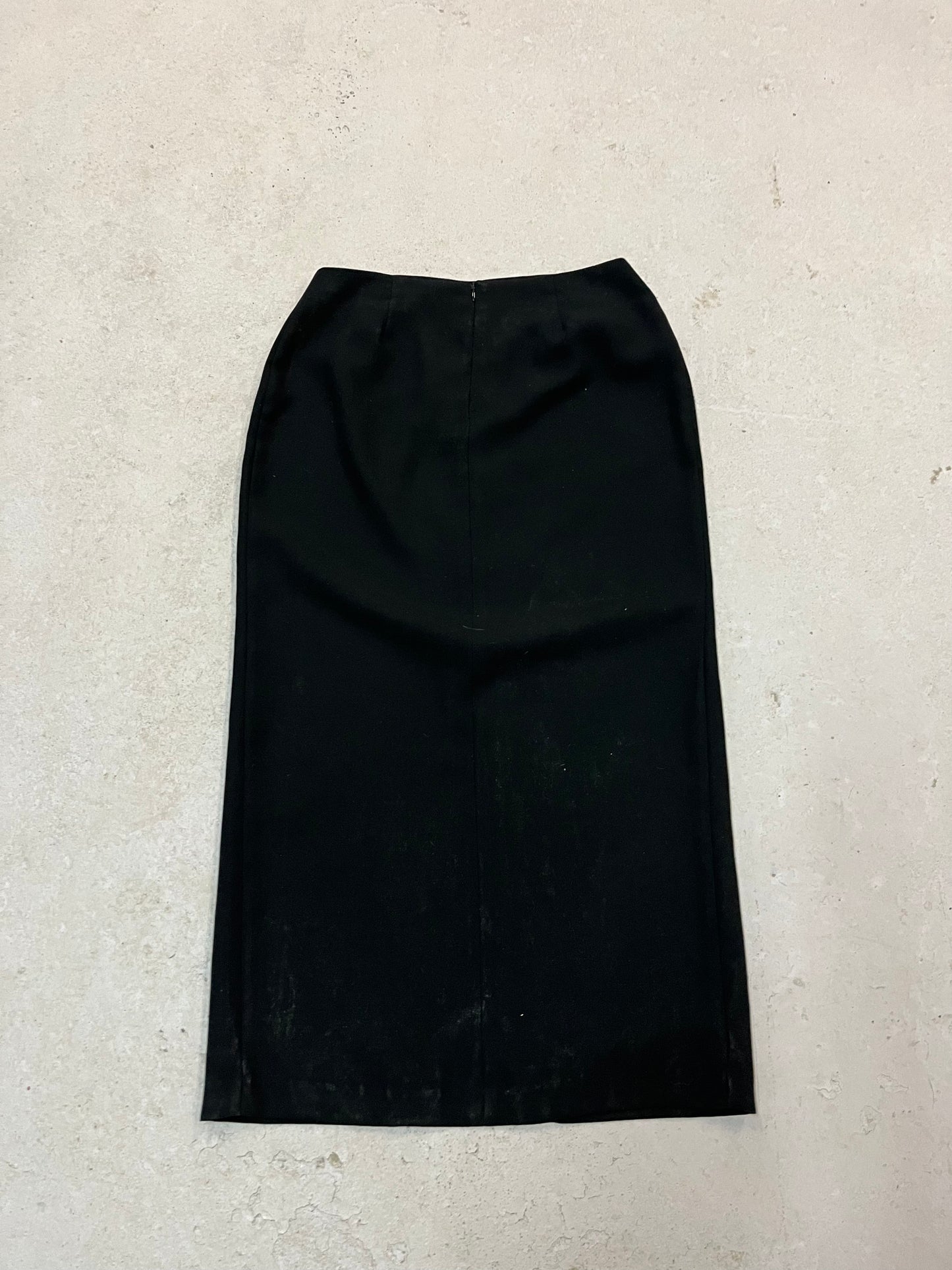 90’s Vintage Black Front Slit Maxi Skirt / 30 Waist