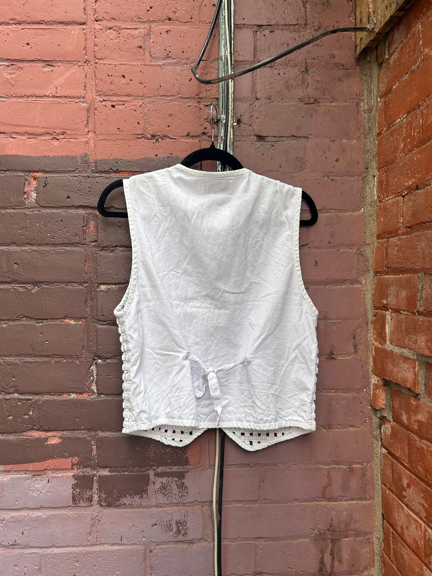 90’s Vintage Faded Pastel & White Cotton Lattice Vest / Size L