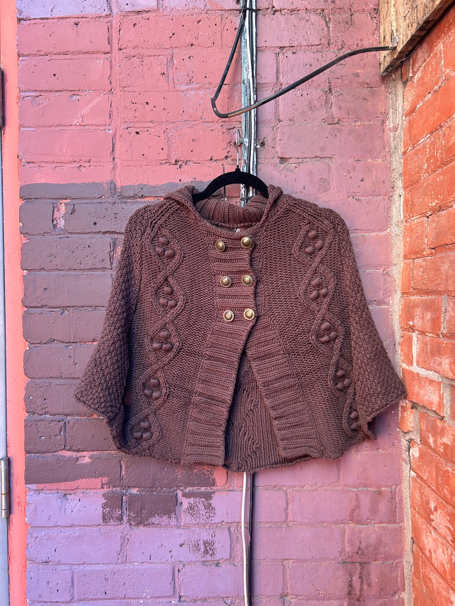 Y2K Vintage Brown Cotton Knit Poncho / Size S