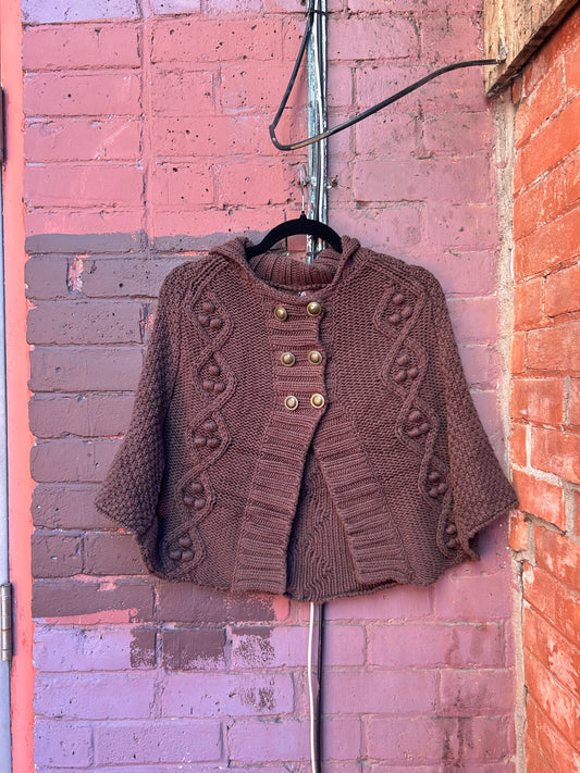 Y2K Vintage Brown Cotton Knit Poncho / Size S