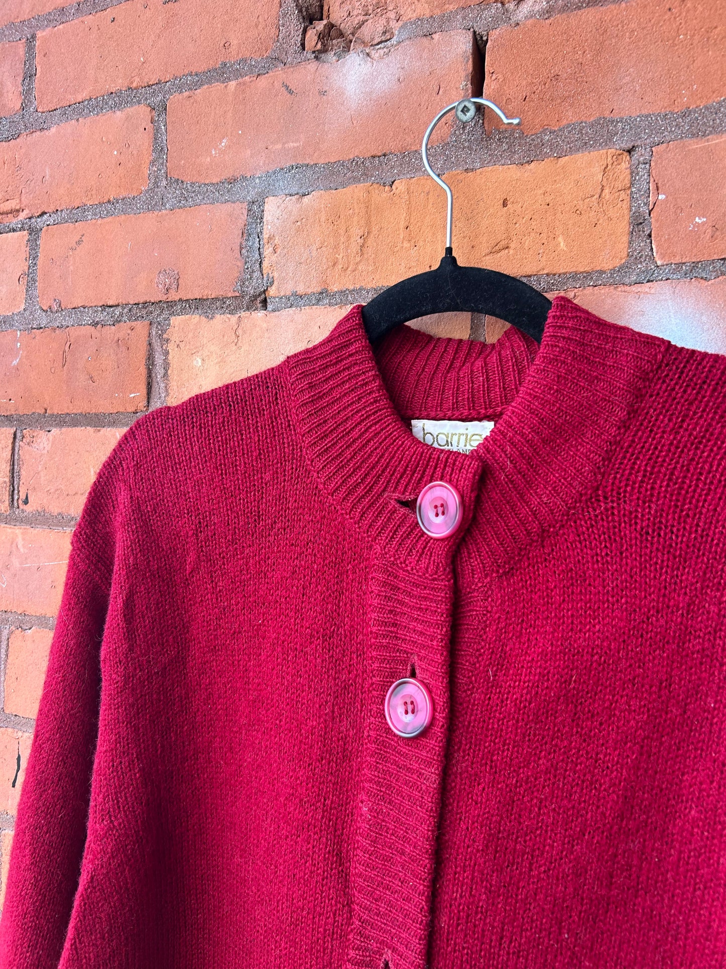 90’s Vintage Deep Red Shetland Wool Cardigan / Size XL