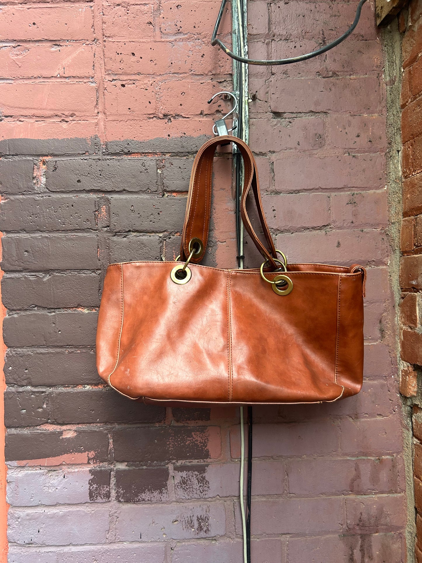 Y2K Vintage Aldo Faux Brown Leather Chunky Grommet Shoulder Purse