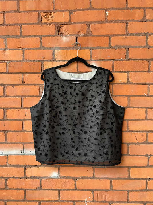 90’s Vintage Silver & Black Mesh Overlay Tank Top / Size XXL
