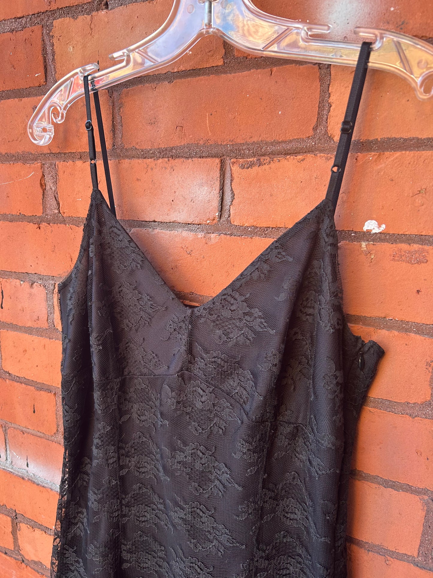 90’s Vintage Black Lace Midi Dress / Size 6-8