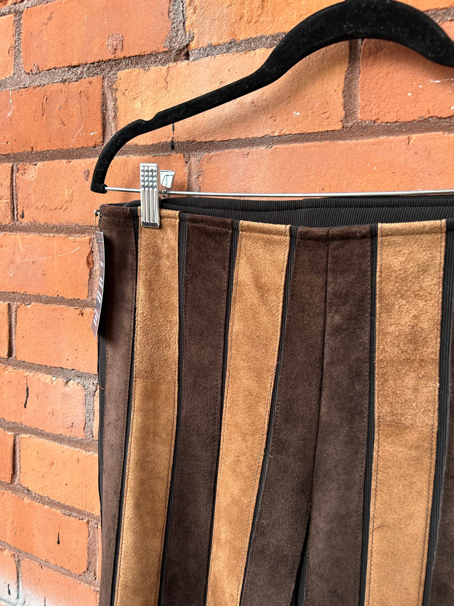 90’s Vintage Brown Suede Striped Flare Pants / 30 Waist