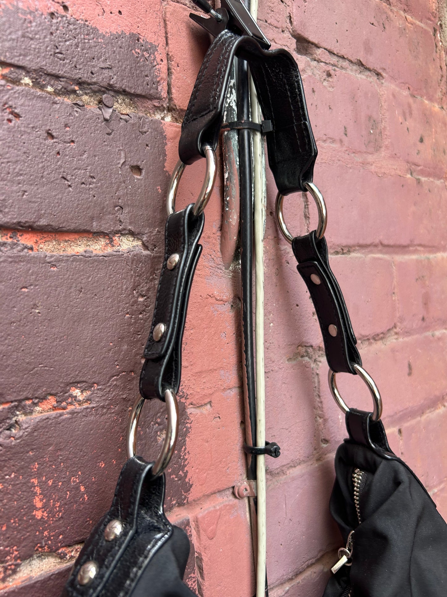 Y2K Vintage Black Nylon Ring Shoulder Purse