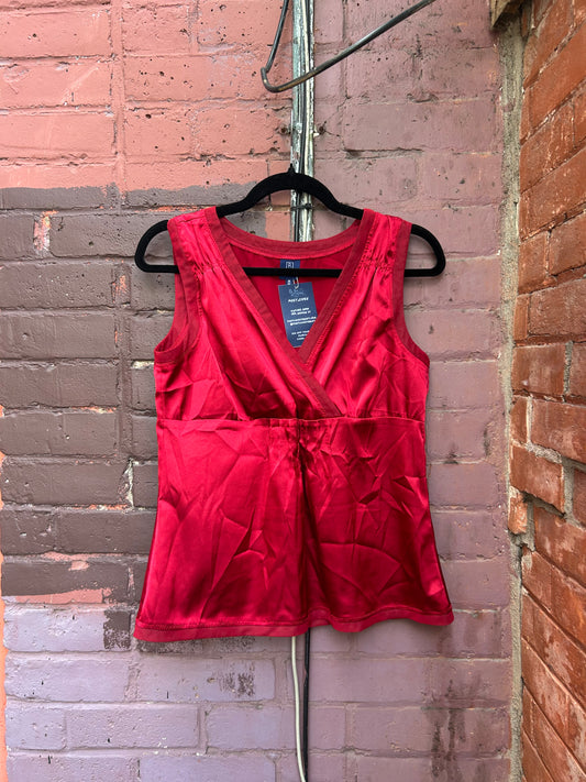 Y2K Vintage Red Satin V-Neck Tank / Size M