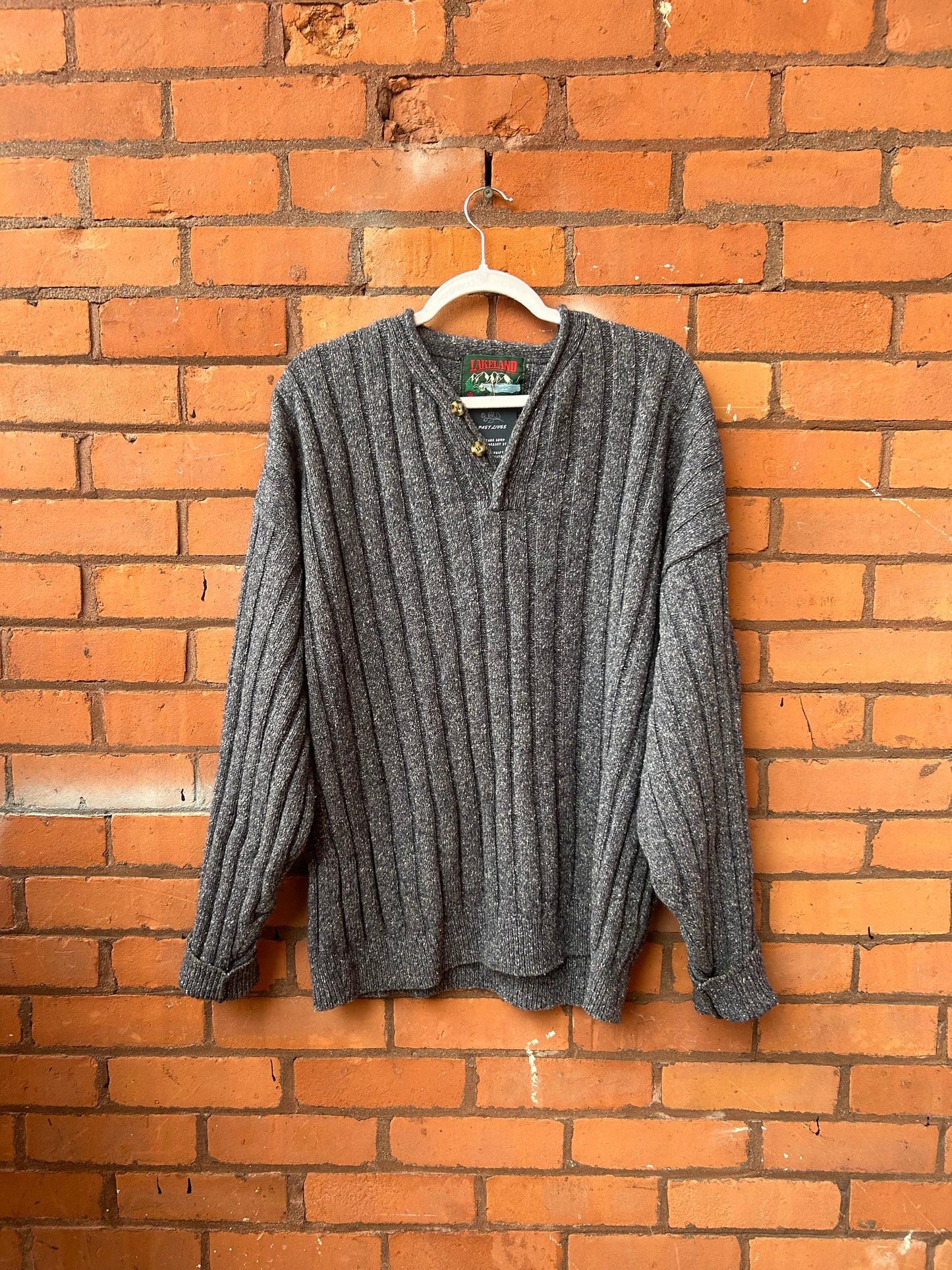 90’s Vintage Blue Ribbed Henley Sweater / Size XXL