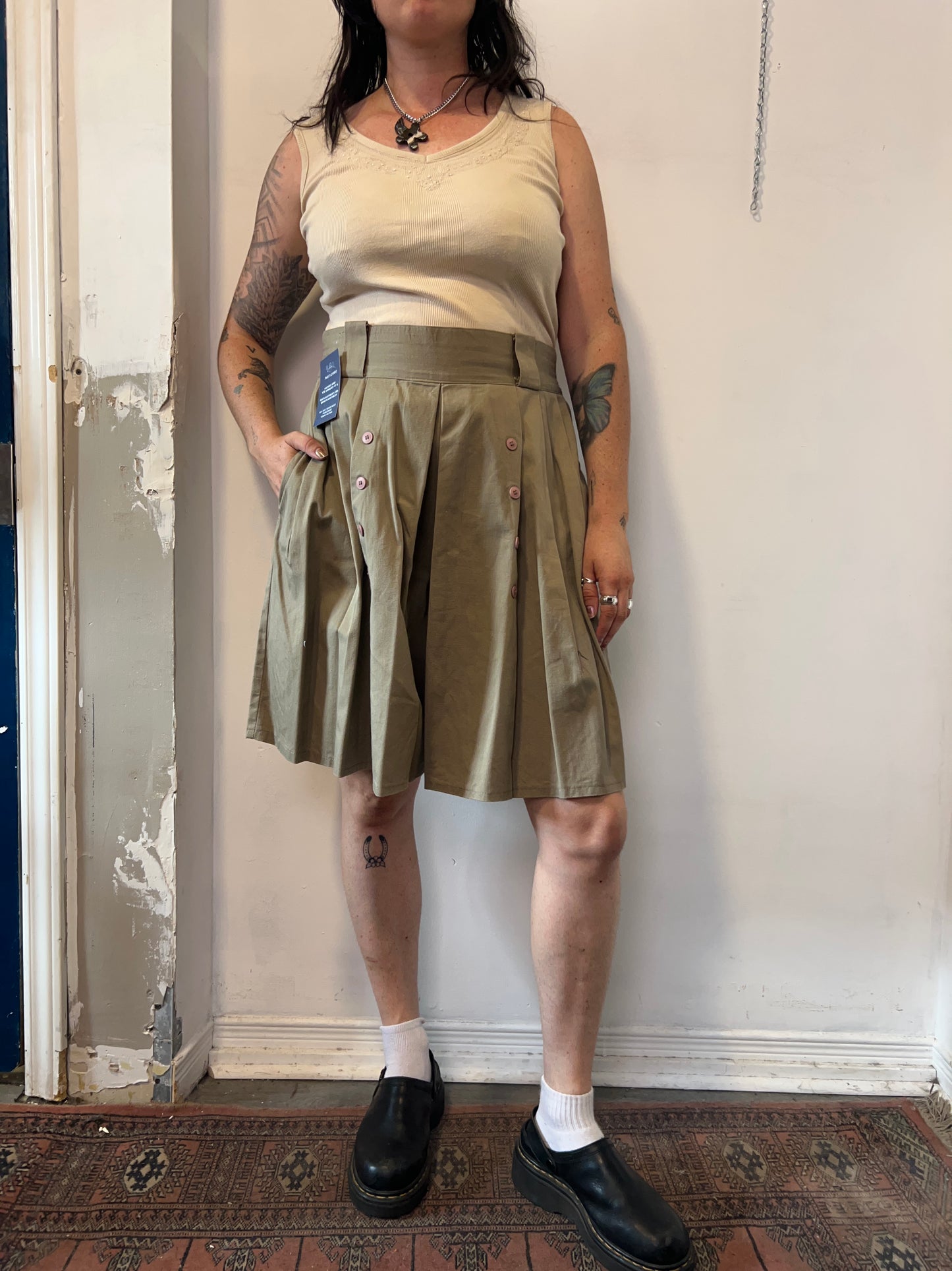 90’s Vintage Beige Beaded Cotton Tank Top / Size M