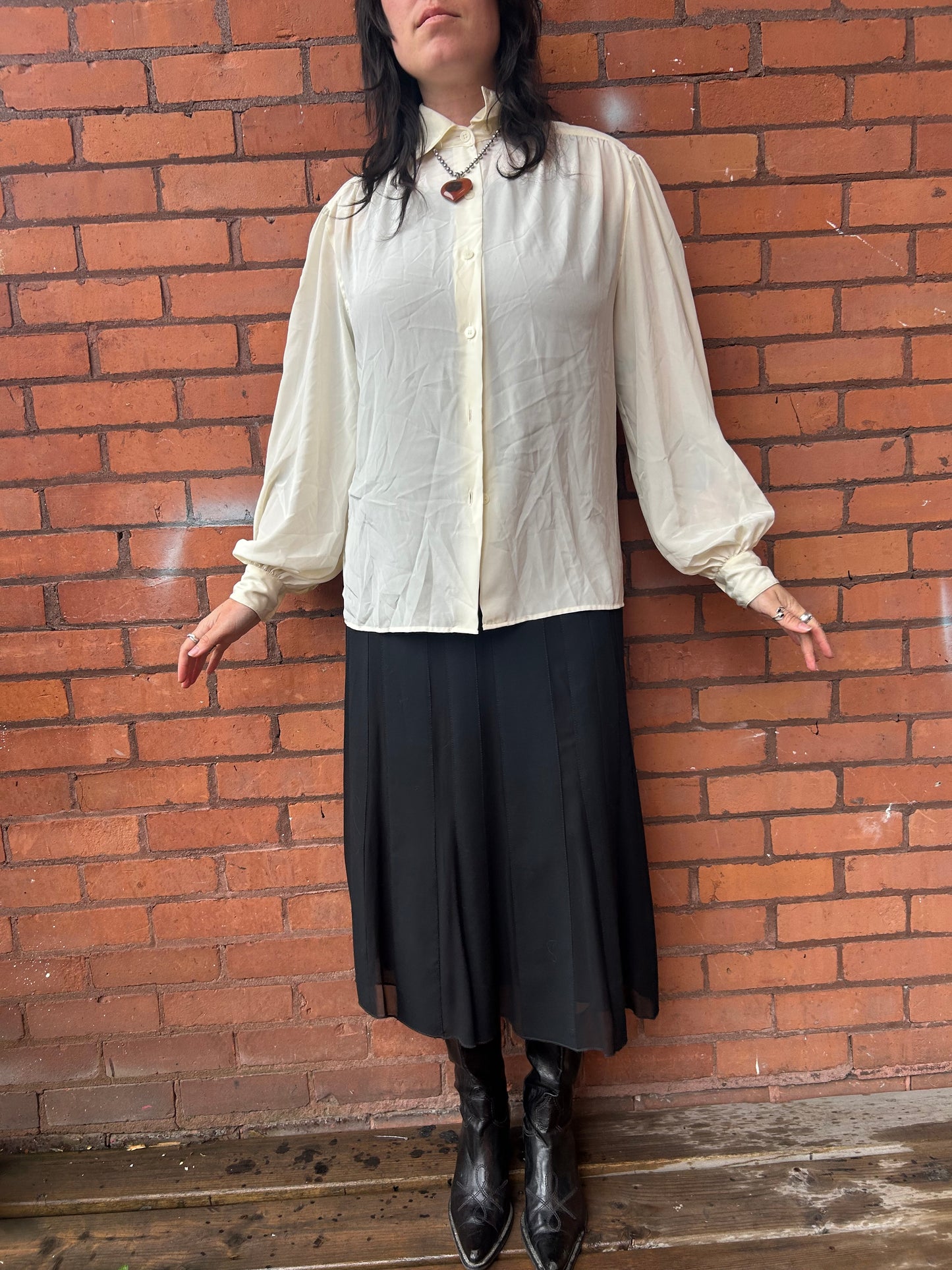 90’s Vintage Black Wool & Nylon Panel Maxi Skirt / 30 Waist