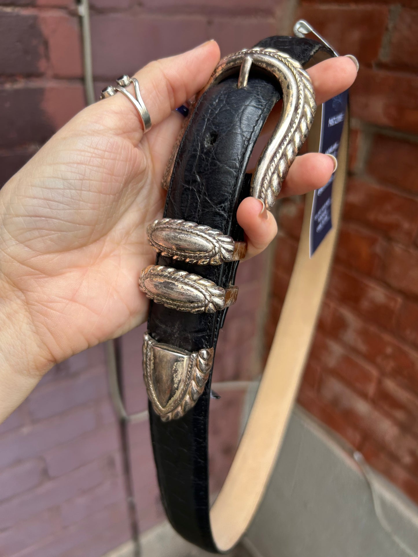 90's Vintage Black Leather Western Belt / Size S-M