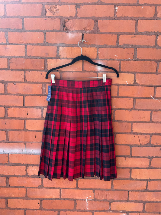 90’s Vintage Red & Black Tartan Wool Midi Skirt / 27 Waist