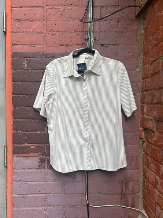 90's Vintage Green Striped Short Sleeve Blouse / Size L