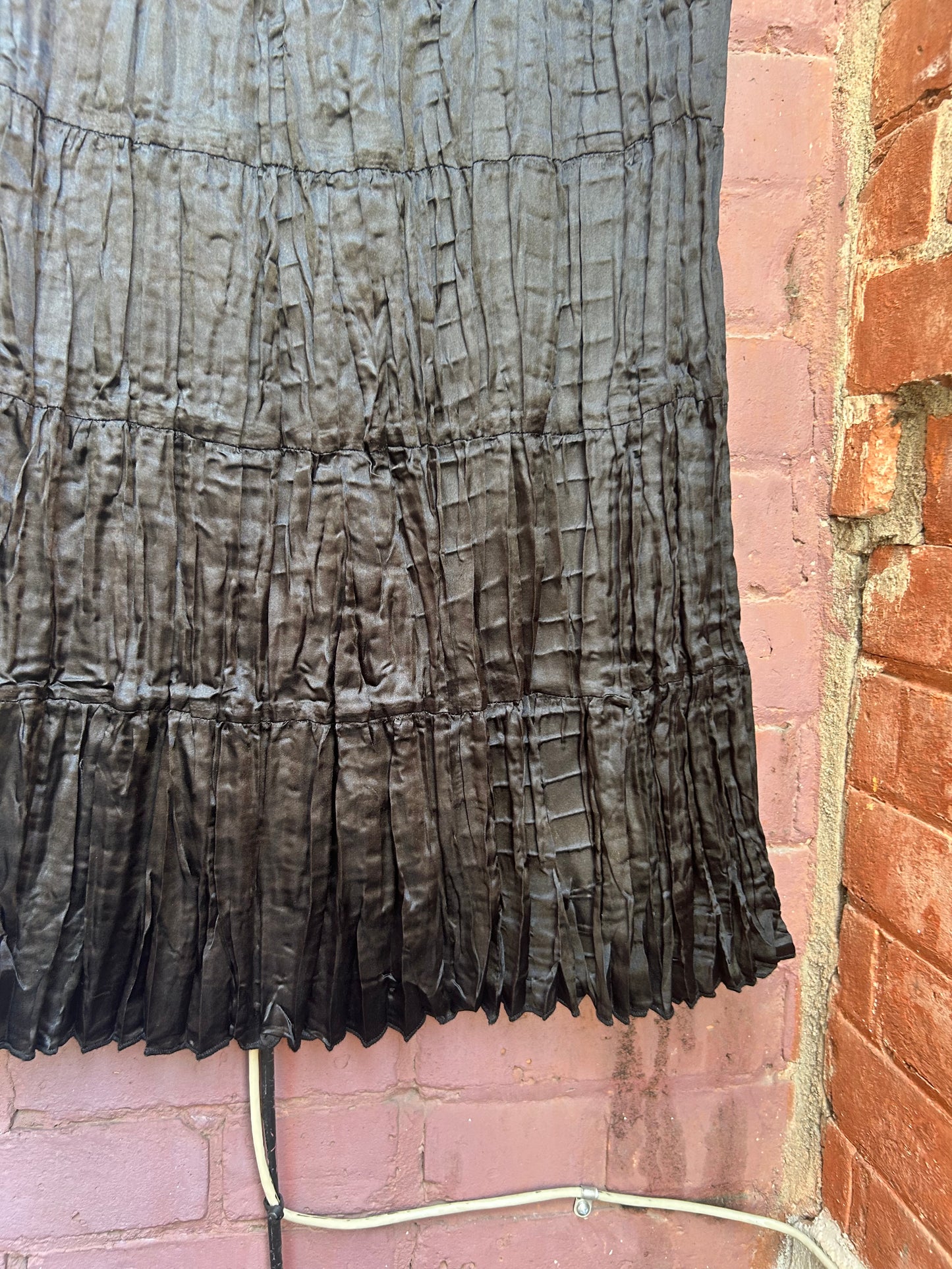 90's Vintage Black Satin & Gold Sequin Midi Skirt / 30 Waist