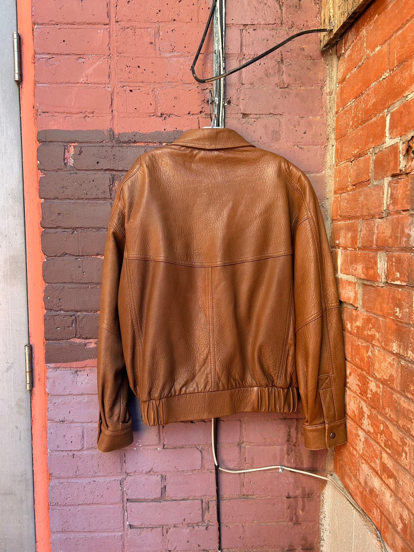 90's Vintage Brown Leather Bomber Jacket / Size M