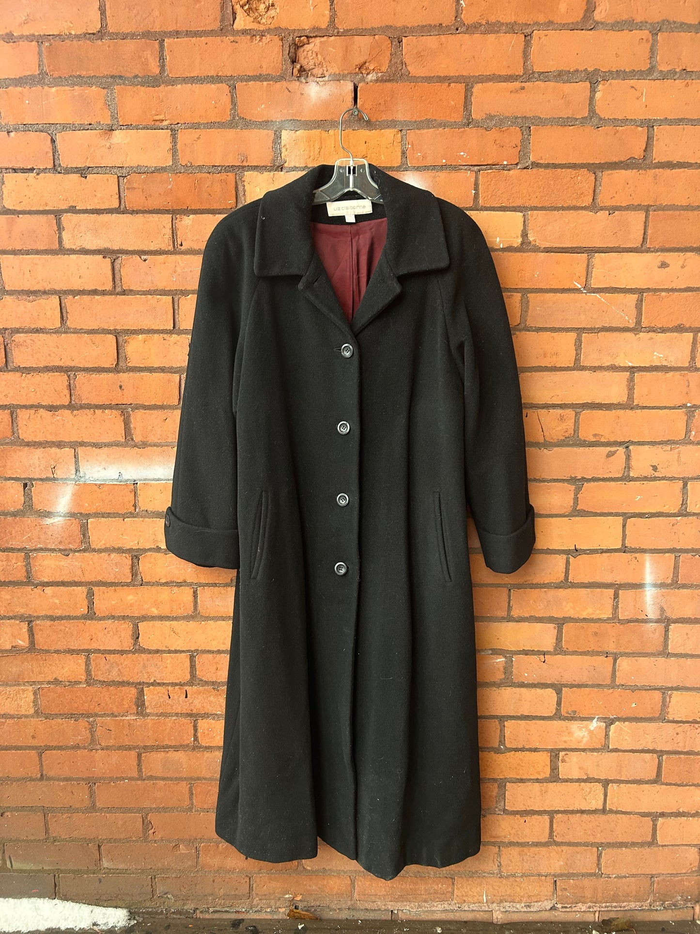90’s Vintage Black Wool & Cashmere Overcoat / Size L