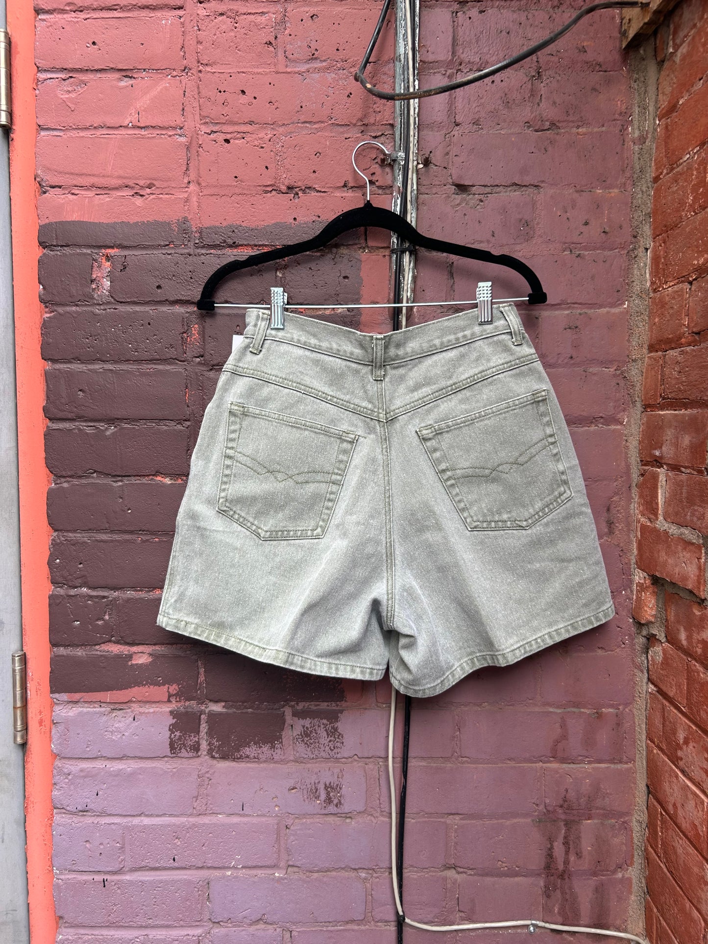 90's Vintage Green Denim Button Fly Shorts / 28 Waist