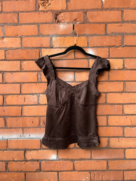 Y2K Vintage Brown Silk & Lace Fairy Top / Size XS