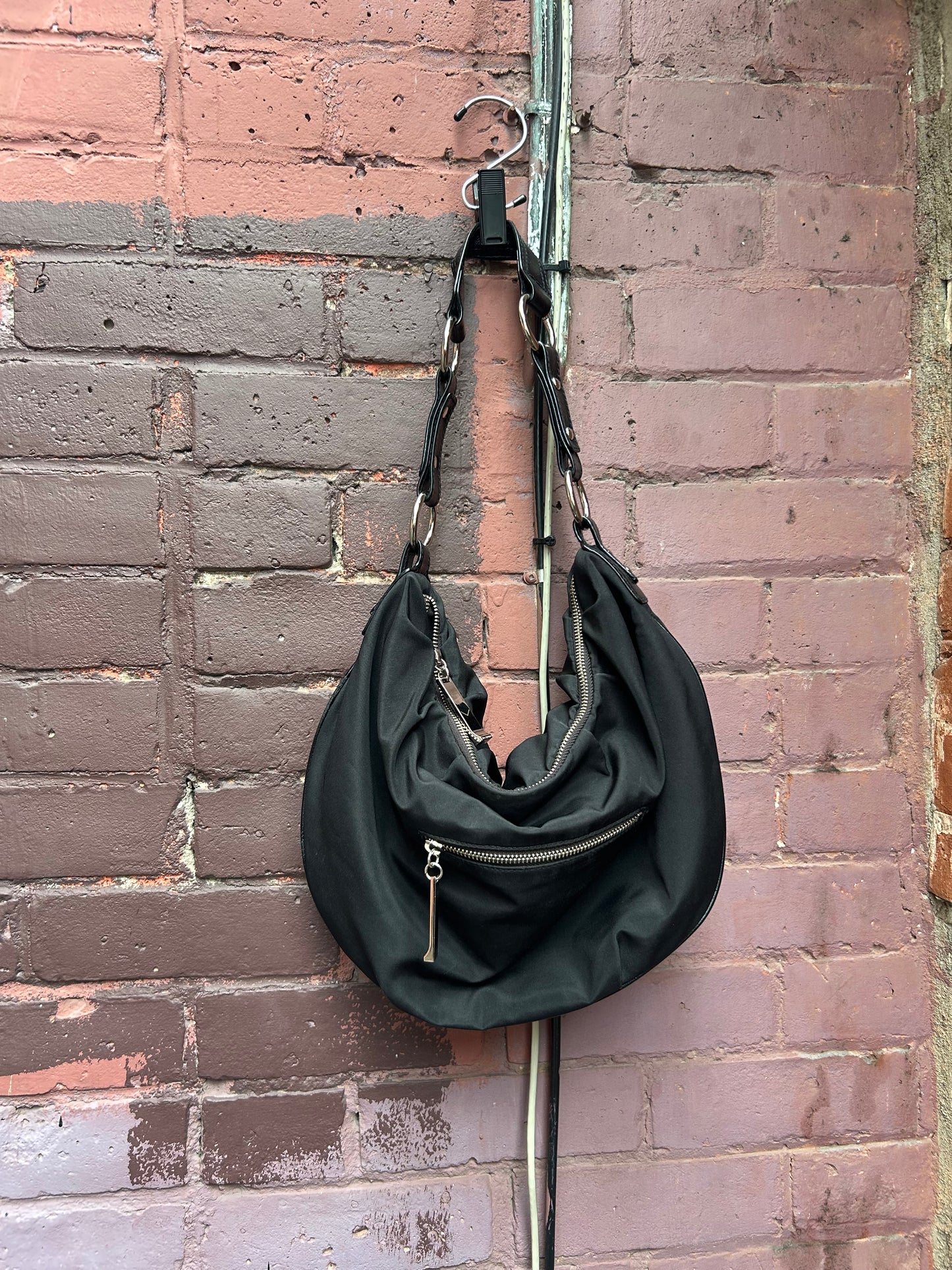 Y2K Vintage Black Nylon Ring Shoulder Purse