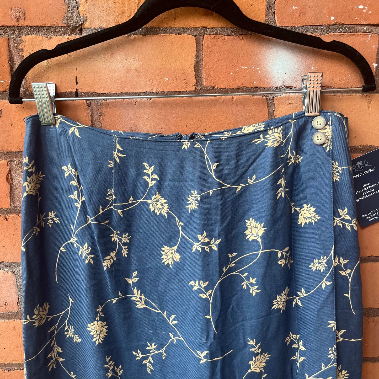 90’s Vintage Blue & Burgundy Floral Wrap Maxi Skirt / 30 Waist