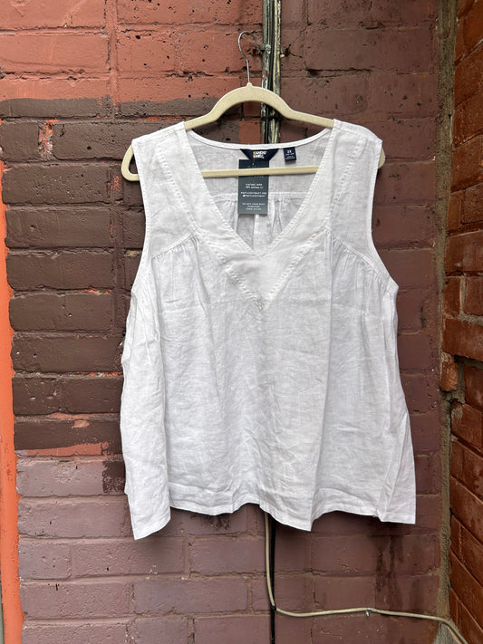 Y2K Vintage White Linen Flowy Tank / Size 3X