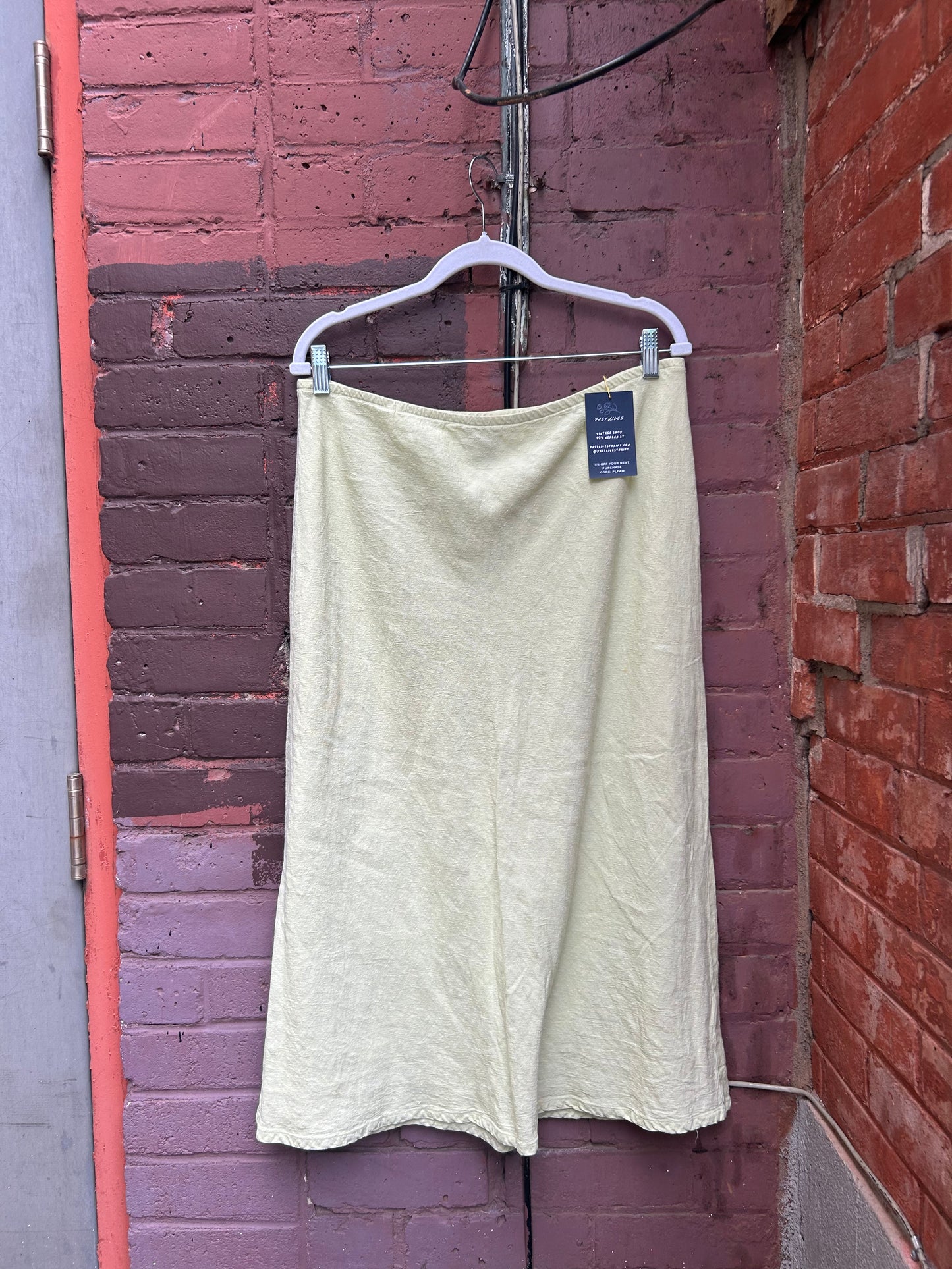 90's Vintage Chartreuse Linen Skirt / 36 - 40 Waist